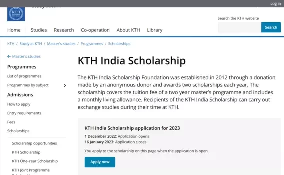 KTH india Scholarship