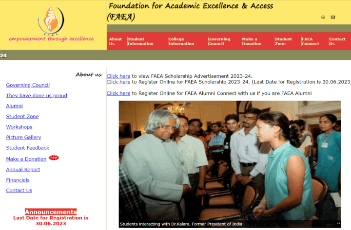 official website Of FAEA Scholarship