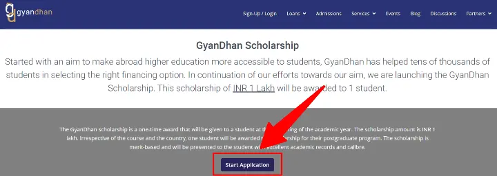 official website of the GyanDhan Scholarship
